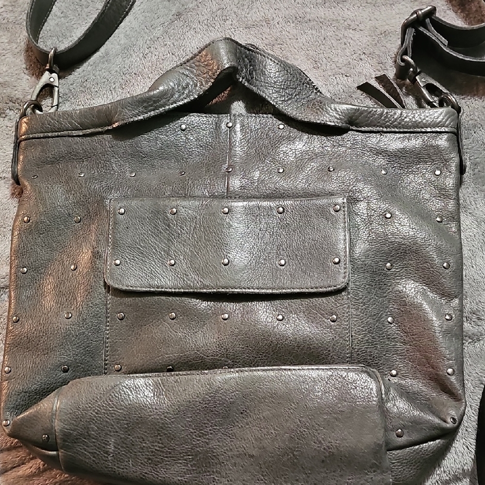 Latico Leathers  Jagger Studded Charcoal  Crossbody Satchel